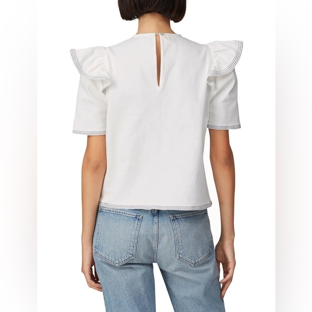 Saylor Anthropologie White Ruffle Sleeve Nautical Harriette Denim Top Size XS - Picture 4 of 12